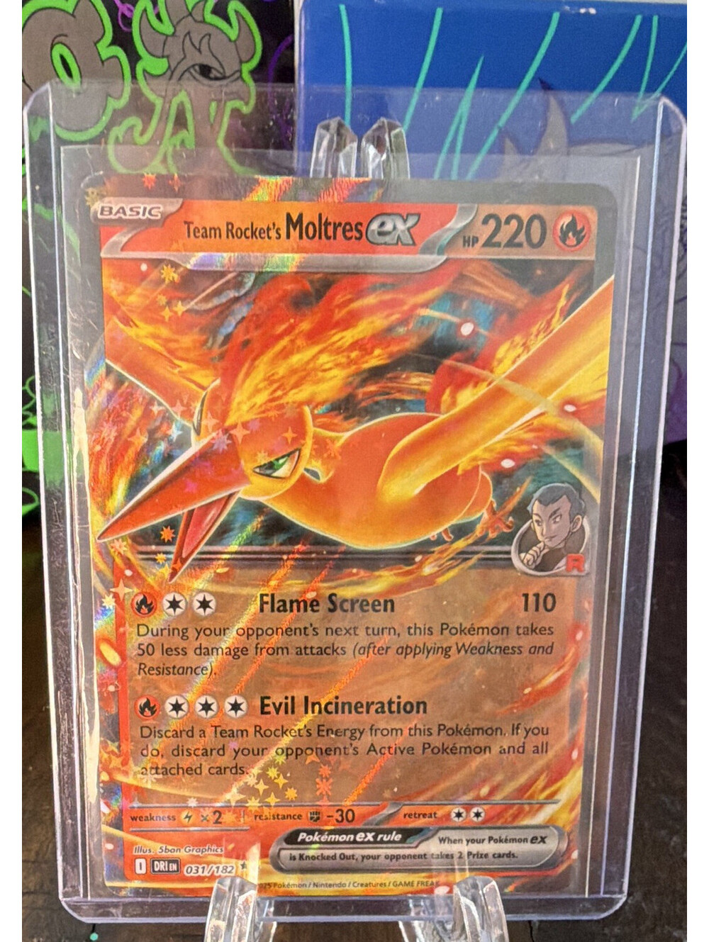 🔥 Team Rocket's Moltres ex 031/182 Destined Rivals Stamp Holo Double Rare 🔥
